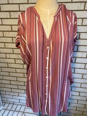 torrid Mauve Pink Vertical Stripe Button-Front Blouse
